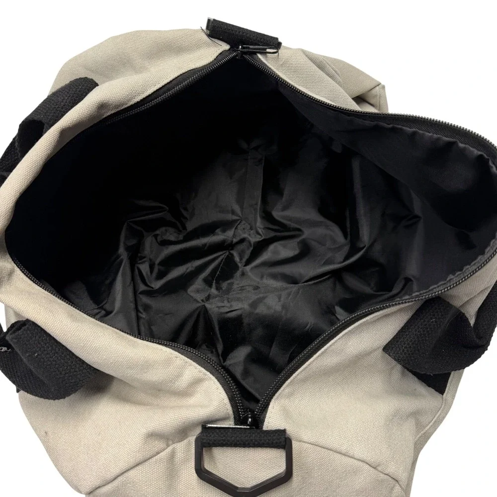 Mugsy Duffel Bag Canvas Beige Black Gym Weekender Logo Tote‎ Travel